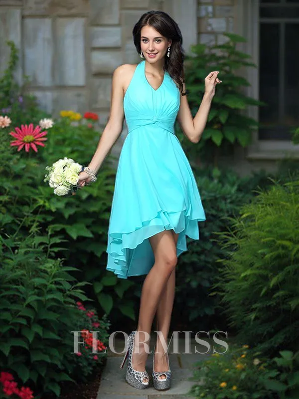 A-line/Princess Halter Asymmetrical Chiffon Bridesmaid Dresses