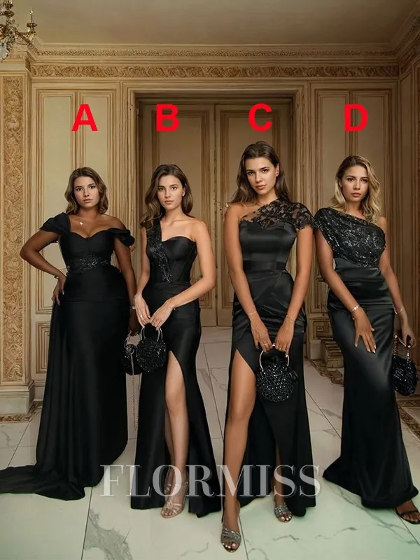 Sheath One-Shoulder Sleeveless Pleated Floor-Length Silk Like Satin Bridesmaid Dresses