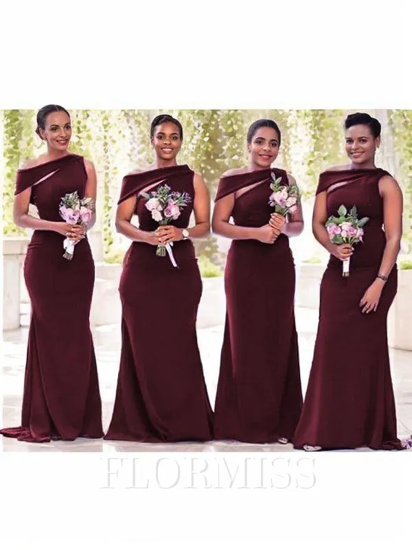 Sheath/Column Square Sweep Train Stretch Crepe Bridesmaid Dresses