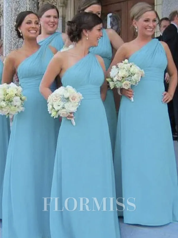 Sheath/Column One-Shoulder Floor-Length Chiffon Bridesmaid Dresses With Ruffles