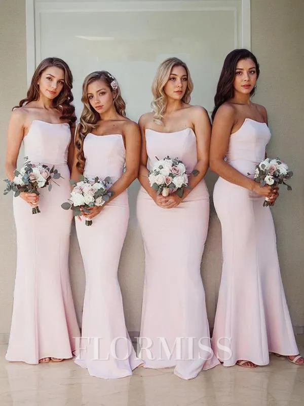 Sheath/Column Strapless Floor-Length Stretch Crepe Bridesmaid Dresses