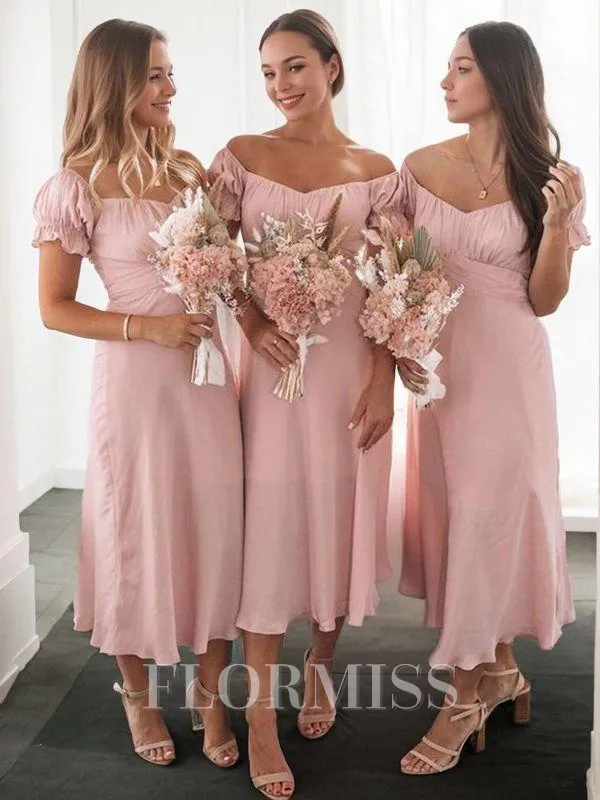 A-Line/Princess Sweetheart Tea-Length Chiffon Bridesmaid Dresses With Ruffles