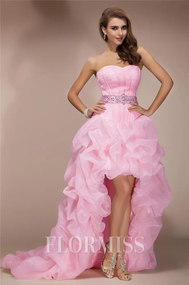 A-Line/Princess Sweetheart Asymmetrical Organza Prom Dress With Beading