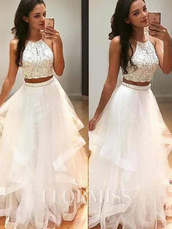 A-Line/Princess Halter Floor-Length Tulle Prom Dress