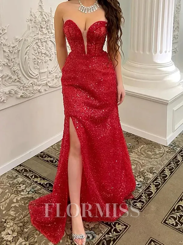 Sheath Sweetheart Sequin Sweep Train Porm Dress