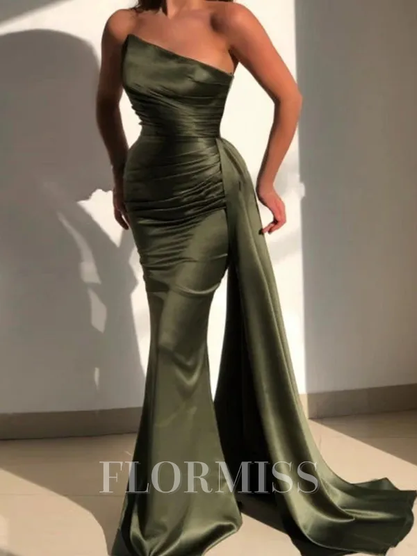 Mermaid Square Pleated Sweep Train Silk Like Satin Porm Dress