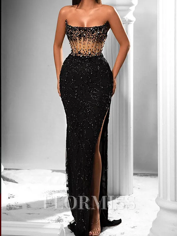 Sheath Straight Beading Floor-Length Corset Porm Dress