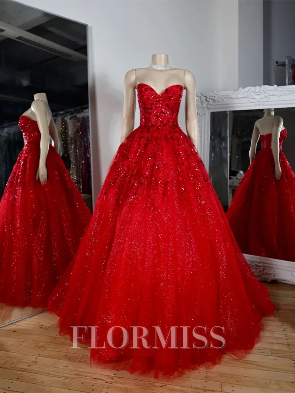 A-line Sweetheart Appliques Lace Sweep Train Tulle Corset Porm Dress