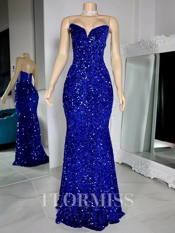 Sheath Sweetheart Sweep Train Velvet Sequins Porm Dress