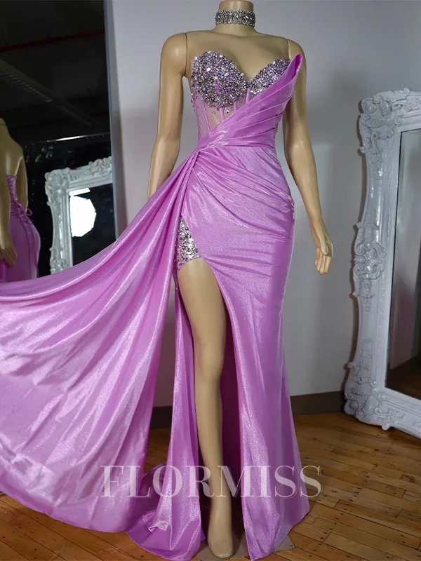 Sheath Sweetheart Rhinestone Sweep Train Corset Porm Dress