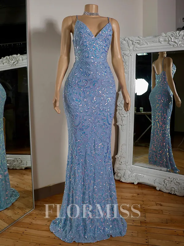 Sheath V-neck Sequin Sweep Train Lace Porm Dress