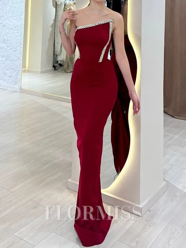 Sheath Straight Rhinestone Floor-Length Stretch Crepe Porm Dress