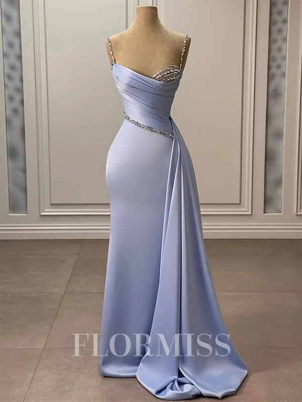 Sheath Spaghetti Straps Rhinestone Floor-Length Silk Like Satin Porm Dress
