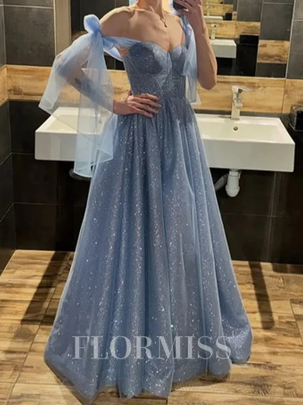 A-line Off-the-Shoulder Sequin Floor-Length Corset Porm Dress