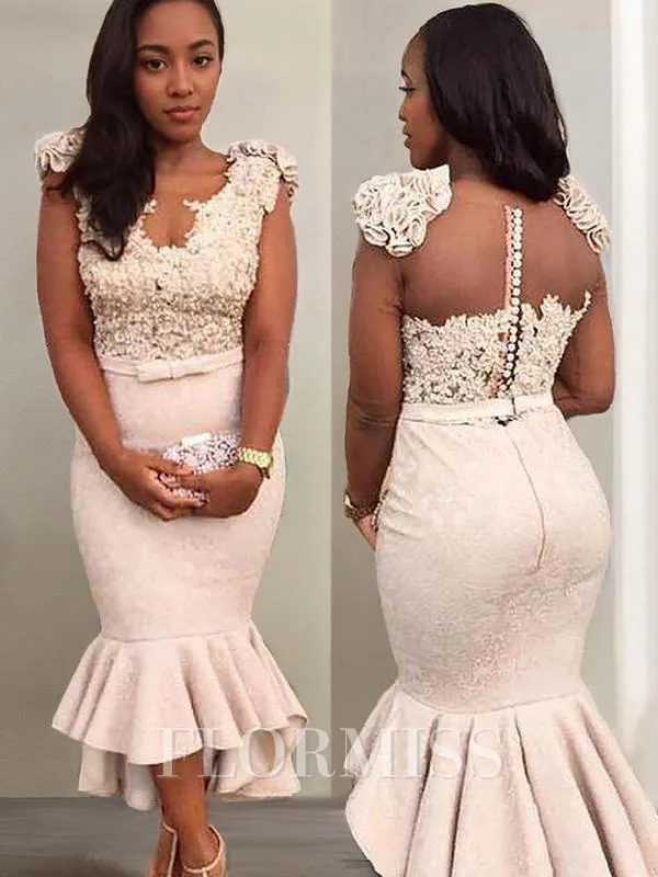 Trumpet/Mermaid V-neck Asymmetrical Satin Prom Dress With Beading