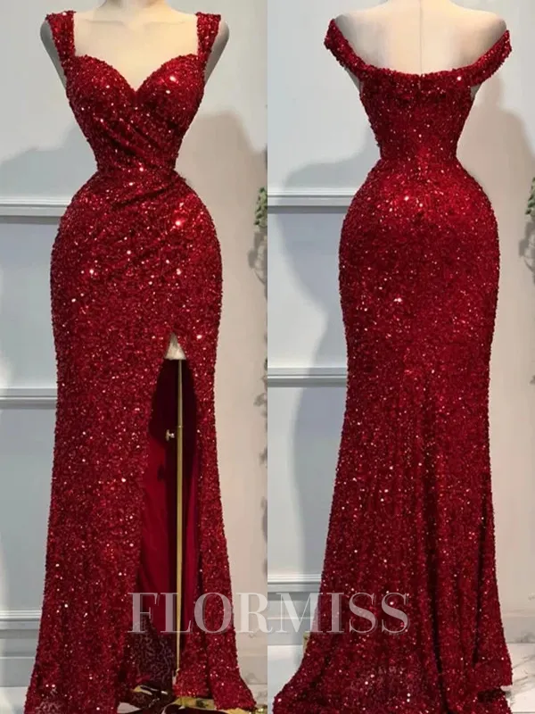 Sheath Sweetheart Ruffles Floor-Length Velvet Sequins Porm Dress