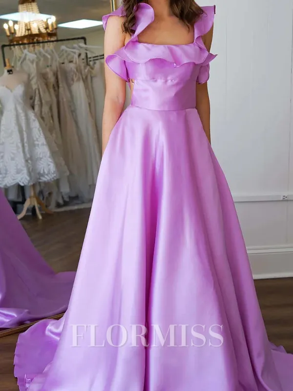 A-line Square Ruffles Sweep Train Porm Dress