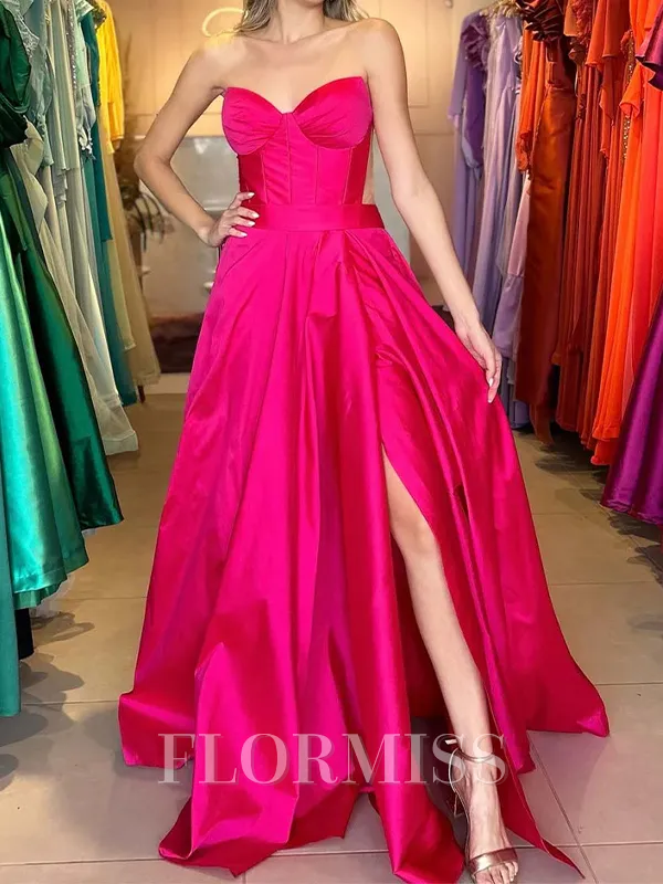 A-line Sweetheart Ruffles Floor-Length Satin Corset Porm Dress