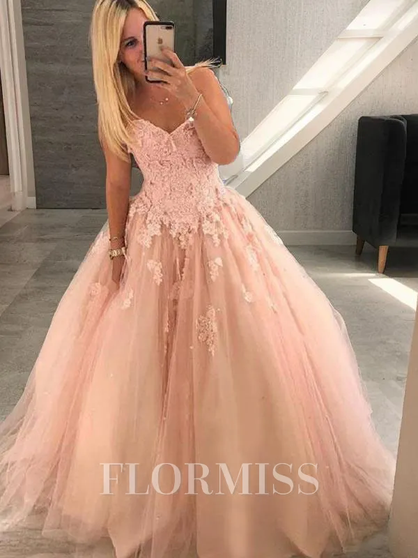 Ball Gown Sweetheart Floor-Length Tulle Prom Dress With Appliques Lace