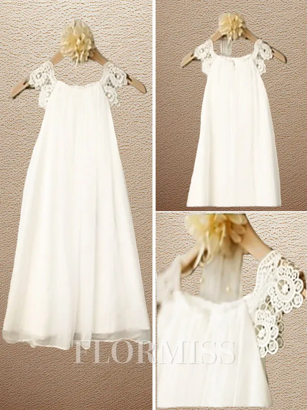 A-Line/Princess Scoop Tea-Length Chiffon Flower Girl Dresses With Lace