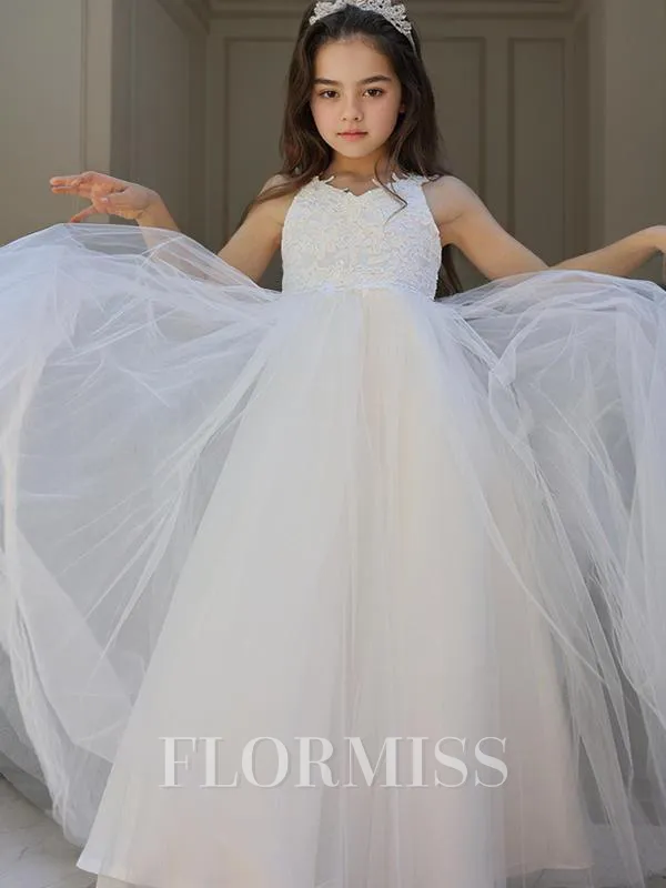 A-Line/Princess Sweetheart Floor-Length Tulle Flower Girl Dresses With Bow