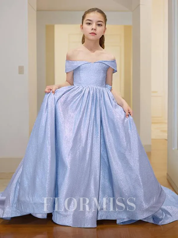 Ball Gown Off-the-Shoulder Court Train Flower Girl Dresses With Bow