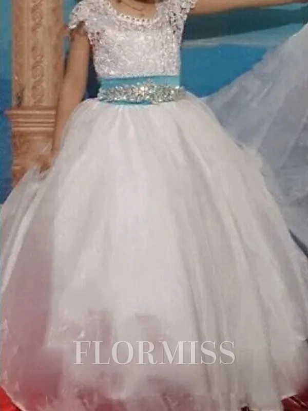 Ball Gown Scoop Floor-Length Organza Flower Girl Dresses With Belt/Sash