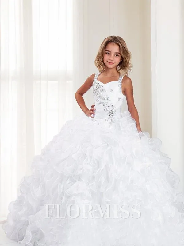 Ball Gown Straps Floor-Length Organza Flower Girl Dresses With Beading