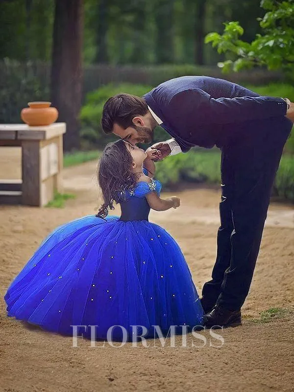 Ball Gown Off-the-Shoulder Floor-Length Tulle Flower Girl Dresses With Rhinestone