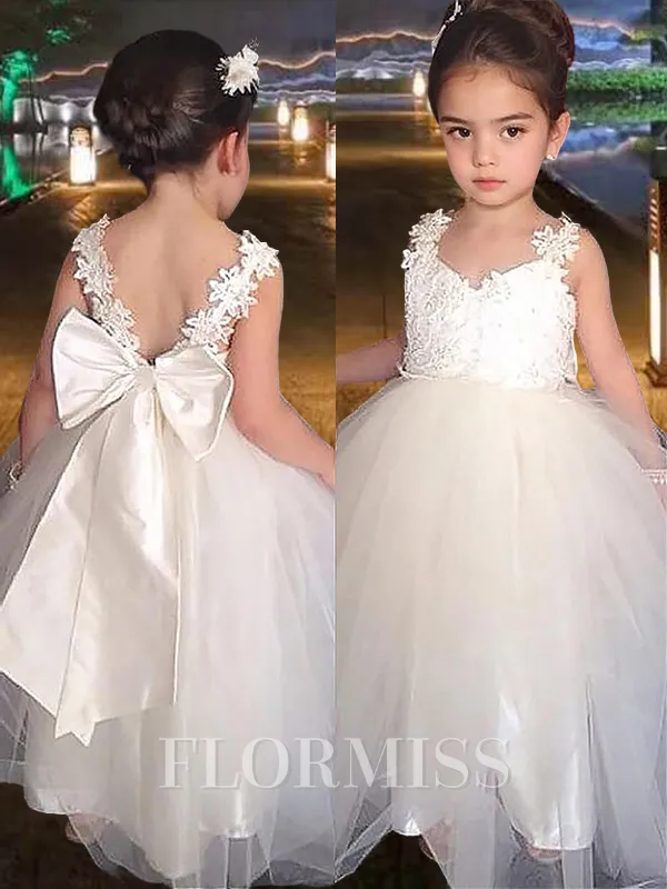 Ball Gown Sweetheart Floor-Length Tulle Flower Girl Dresses With Bow