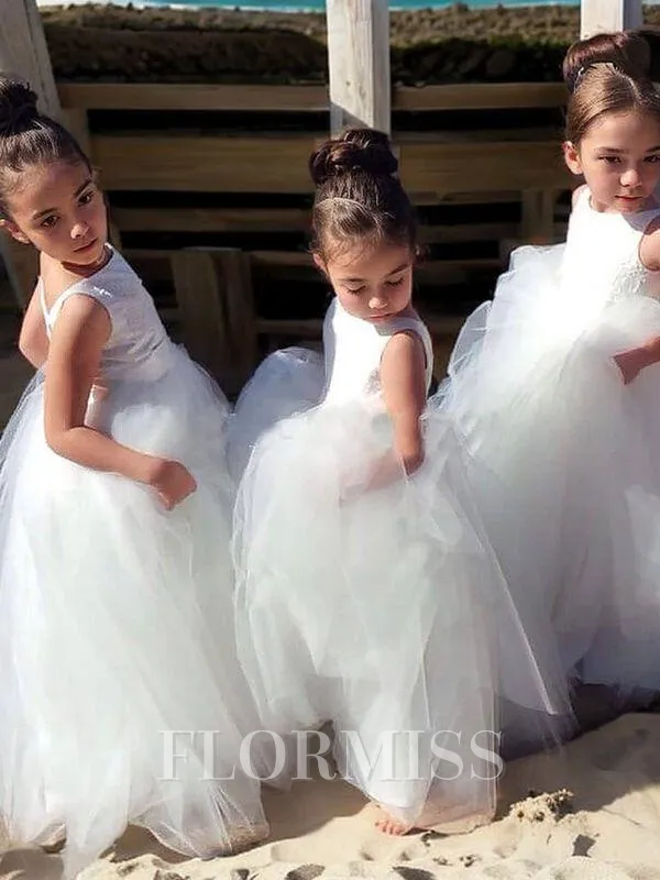 Ball Gown Jewel Floor-Length Tulle Flower Girl Dresses