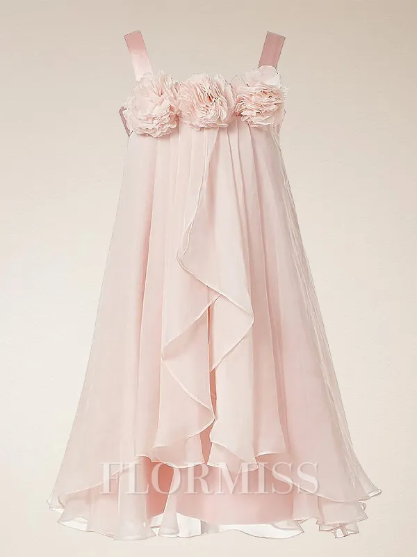 A-Line/Princess Straps Tea-Length Chiffon Flower Girl Dresses With Flower