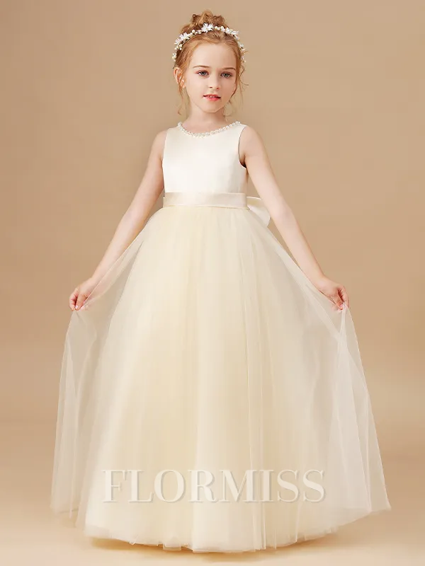 A-Line/Princess Scoop Floor-Length Tulle Flower Girl Dresses With Belt/Sash