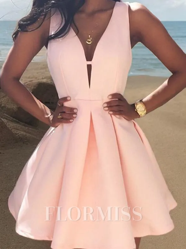 A-Line/Princess V-neck Short/Mini Satin Homecoming Dress