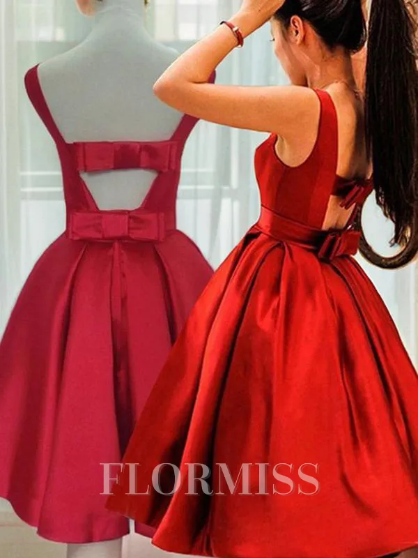 A-Line/Princess Scoop Short/Mini Satin Homecoming Dress With Bow