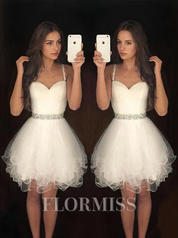 A-Line/Princess Sweetheart Short/Mini Tulle Homecoming Dress With Beading