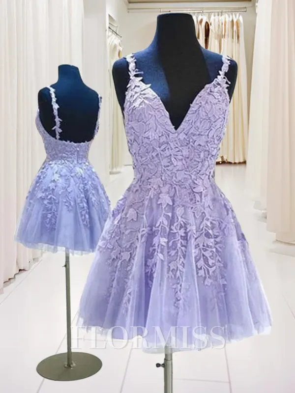 A-Line/Princess V-neck Short/Mini Tulle Homecoming Dress