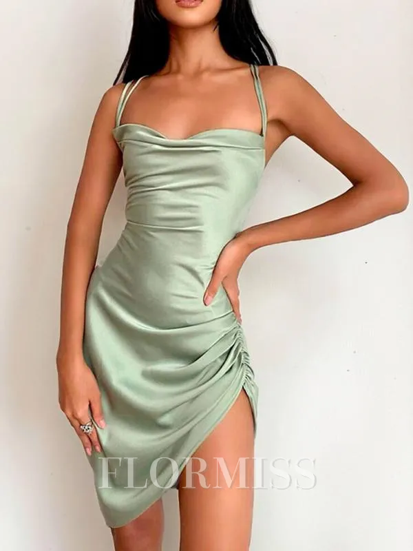 Sheath/Column Spaghetti Straps Short/Mini Charmeuse Homecoming Dress