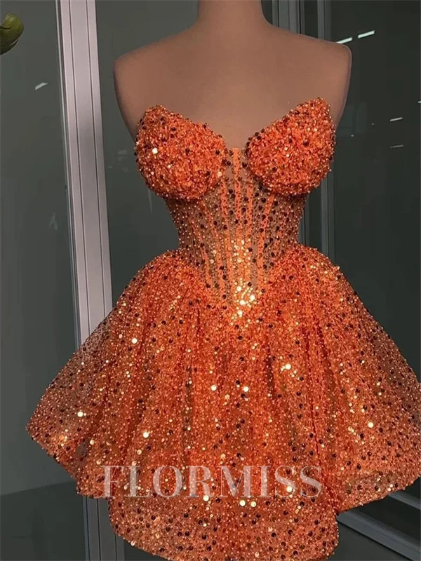 A-line Sweetheart Sequin Short/Mini Corset Homecoming Dress