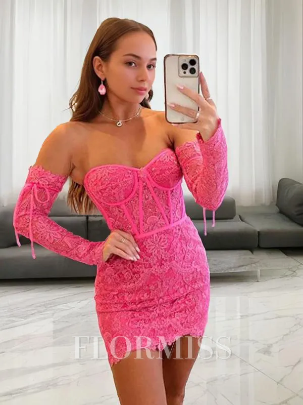 Sheath/Column Sweetheart Short/Mini Lace Homecoming Dress