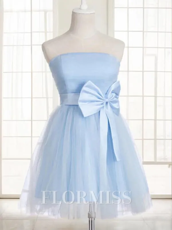 A-Line/Princess Strapless Short/Mini Tulle Homecoming Dress With Bow