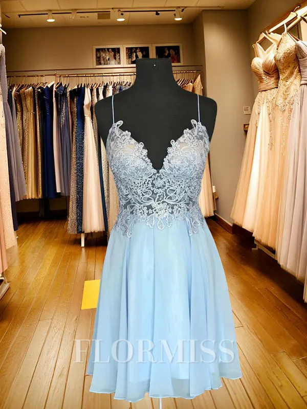 A-Line/Princess Spaghetti Straps Short/Mini Chiffon Homecoming Dress