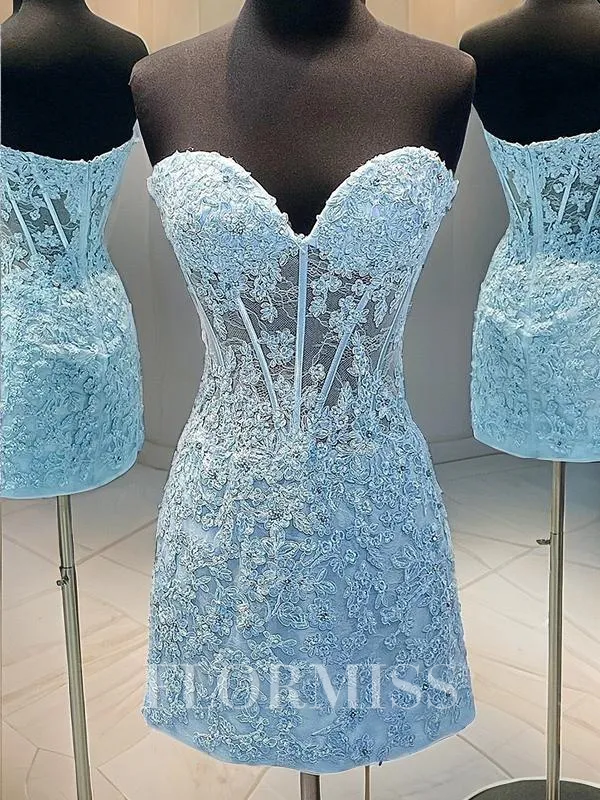 A-Line/Princess Sweetheart Corset Short/Mini Lace Applique Homecoming Dress