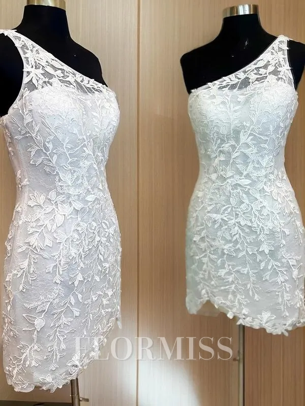 Sheath/Column One-Shoulder Short/Mini Lace Applique Homecoming Dress