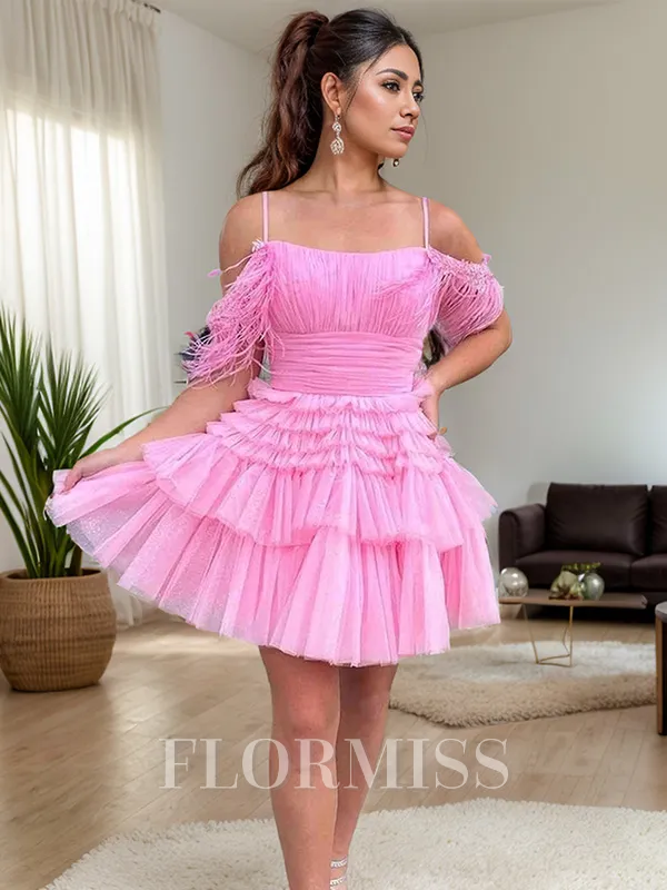 A-line Cold Shoulder Layers Short/Mini Tulle Homecoming Dress