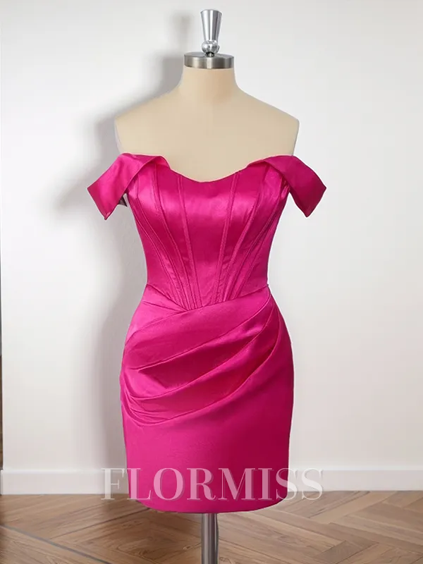 Sheath Silk Like Satin Off-the-Shoulder Pleated Corset Short/Mini Homecoming Dress