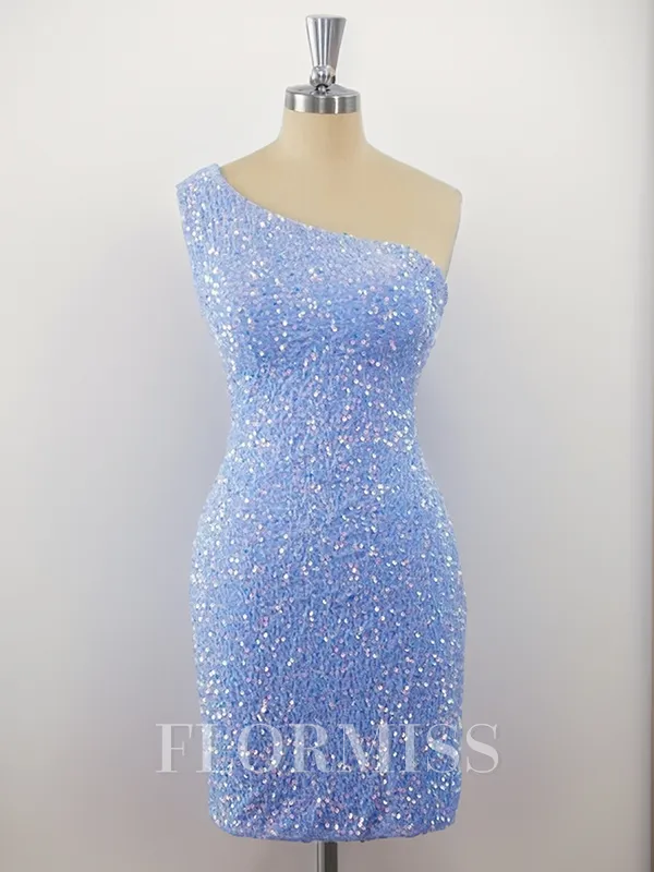 Sheath Velvet Sequins One-Shoulder Short/Mini Homecoming Dress