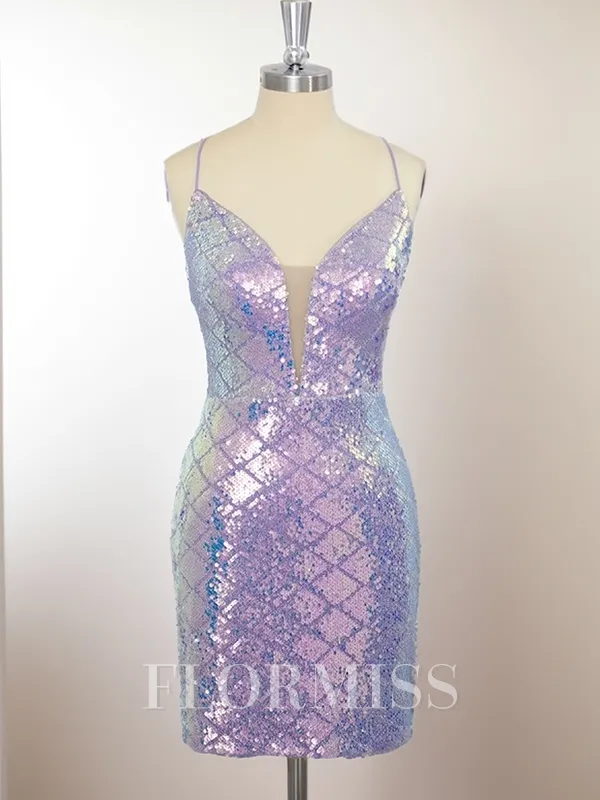 Sheath Spaghetti Straps Sequin Short/Mini Homecoming Dress