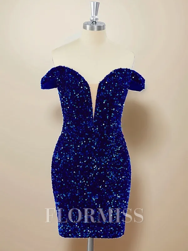 Sheath Velvet Sequins Off-the-Shoulder Short/Mini Homecoming Dress