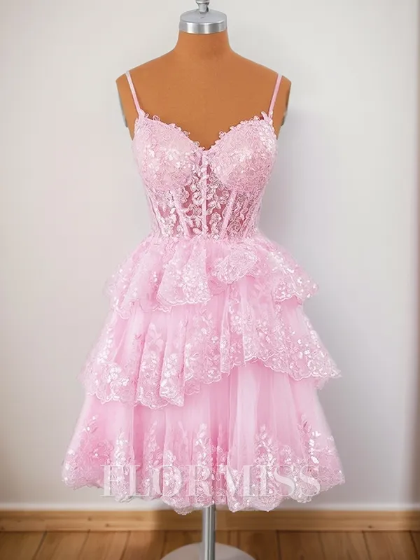 Ball-Gown Tulle V-neck Appliques Lace Corset Short/Mini Homecoming Dress